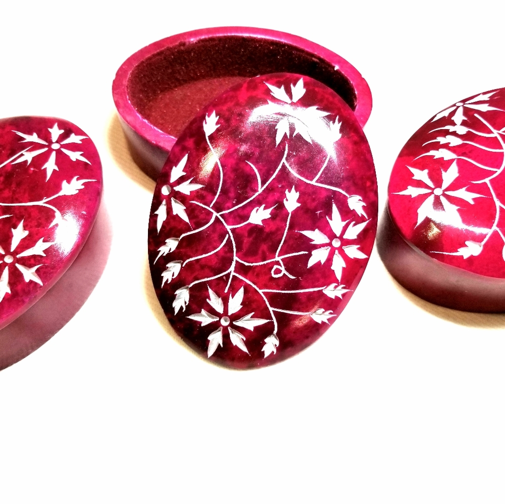 Set of Pink Soapstone Boxes